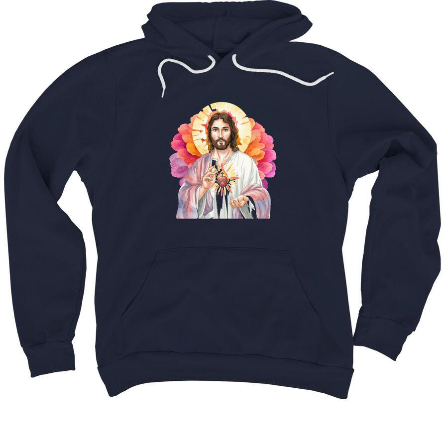 Jesus painting hoodie navy with matthew 5:16 verse on back